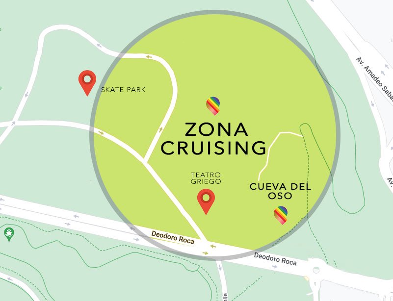 Zona de Cruising en el parque Sarmiento de Córdoba.